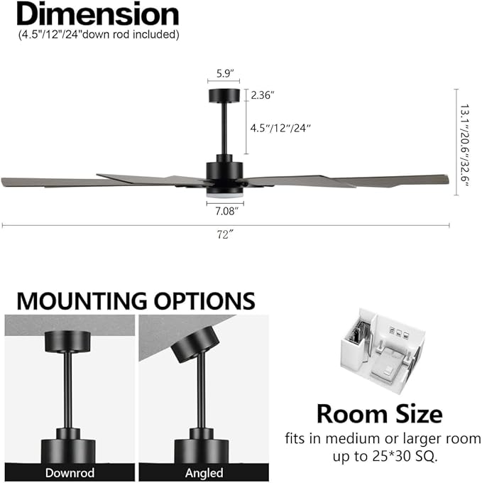 ELEHINSER 72 Inch Ceiling Fan - Image 5