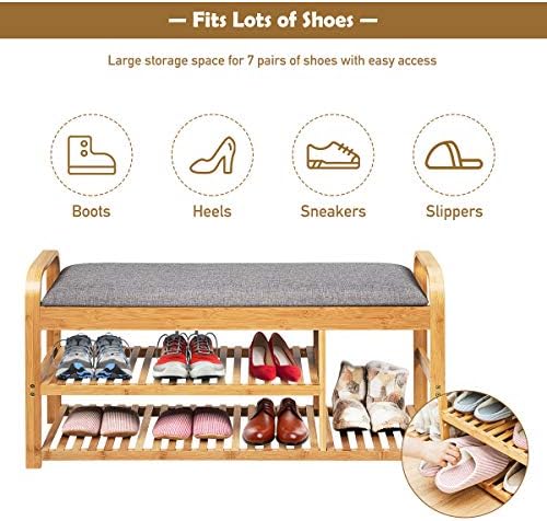 tangkula bamboo entryway shoe bench, 3 tier sturdy, front angle view