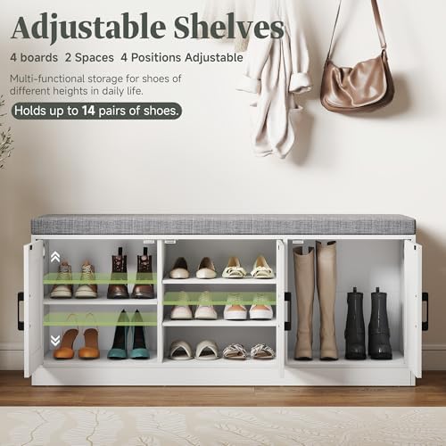 turosur shoe storage bench for entryway with padded, side view