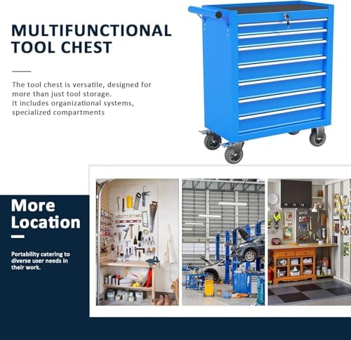 7-drawer metal rolling tool chest with wheels,tool storage showing dimensions