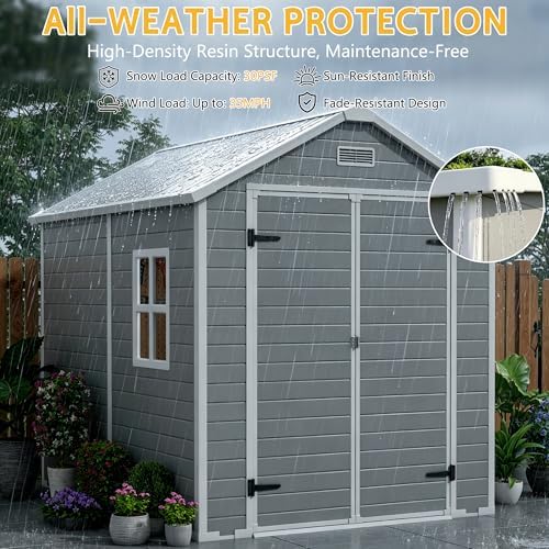 pipleo 6x8 ft resin outdoor storage shed with, close-up detail