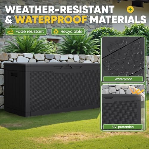 greesum outdoor storage box 100 gallon storage bin showing dimensions
