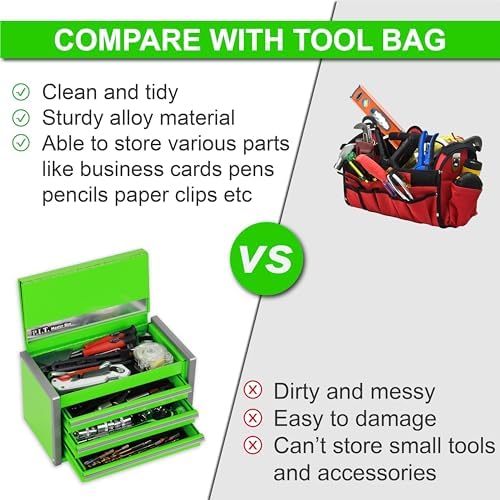 p.i.t. mini tool box,3 drawers small metal toolbox, package contents