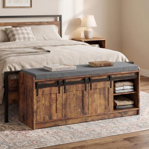42" farmhouse shoe storage bench with seating cushion,for on a desk or shelf