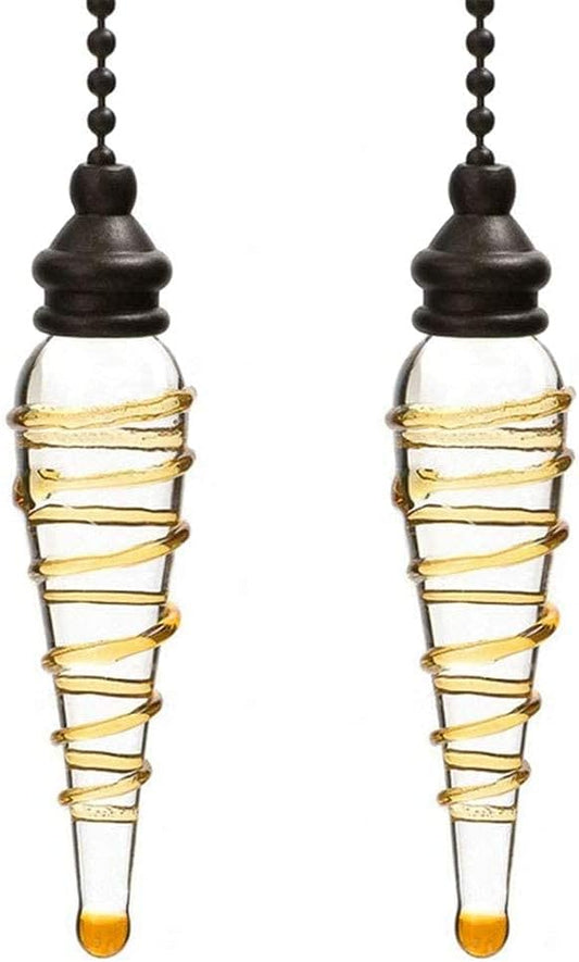Ceiling Fan Pull Chains Ornaments 12 Inches Yellow Glass Pendant with Bead Pull Chain Connectors Decorative Extension for Ceiling Light Lamp Fan Chain 2 Pcs(Copper)