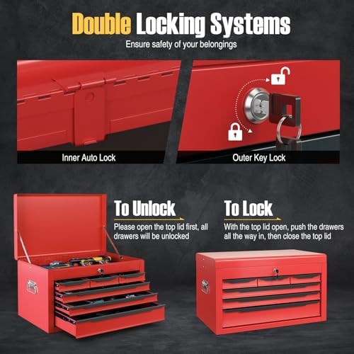 tool box, 6-drawer steel tool chest with top, side view