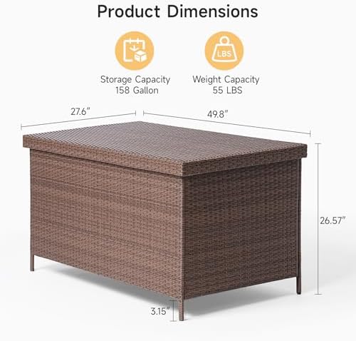 onbrill 158 gallon xl wicker deck box, outdoor, package contents