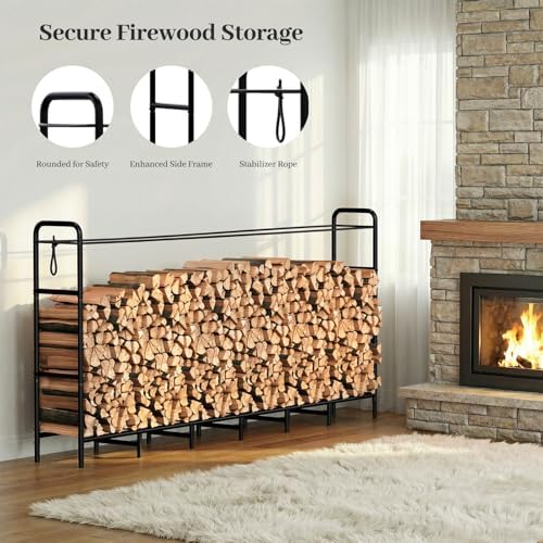 firewood rack 8ft heavy duty metal log holder, side view