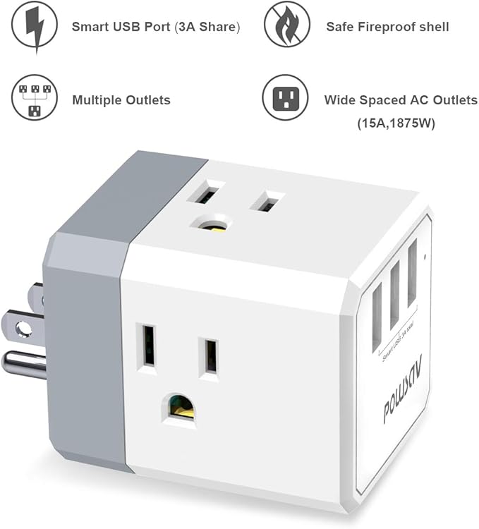 3-Outlet USB Wall Charger and Extender - Image 2
