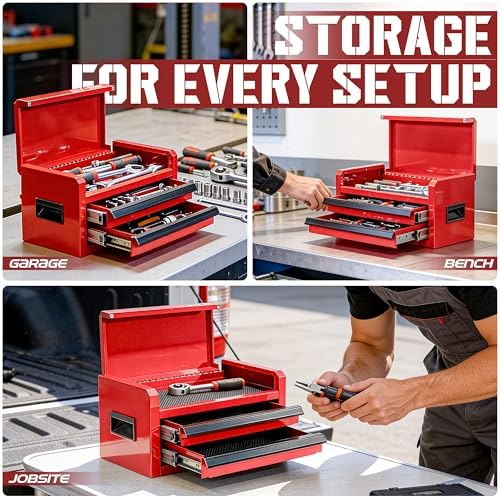 mini toolbox with 2 drawers and top storage, front angle view