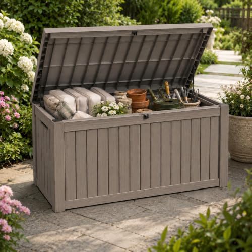 outdoor storage box resin deck box waterproof gray, view 9