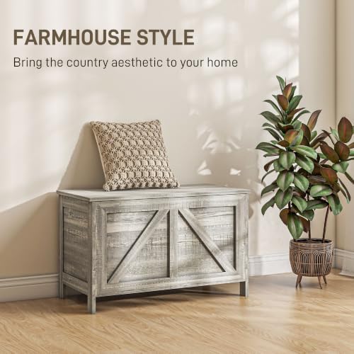 homcom 30" farmhouse storage bench lift top storage, close-up detail