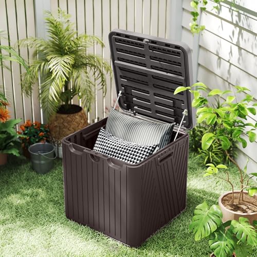 kingdura 60 gallon outdoor storage box, waterproof resin shown in use