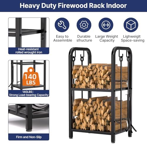 honest outfitters firewood rack indoor, 2-tier firewood rack, close-up detail