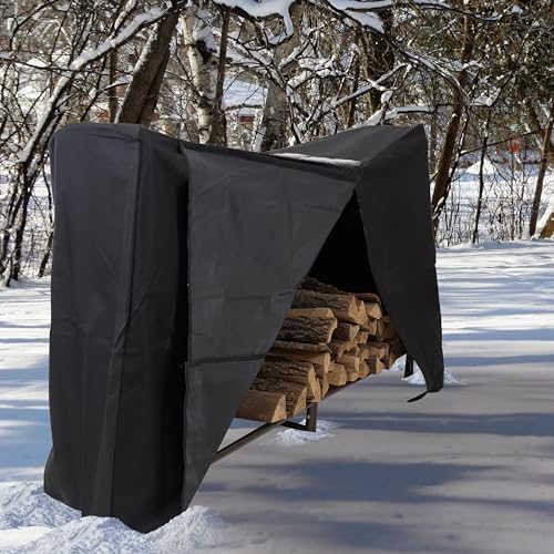 sunnydaze 6-foot firewood log rack cover, black on a desk or shelf
