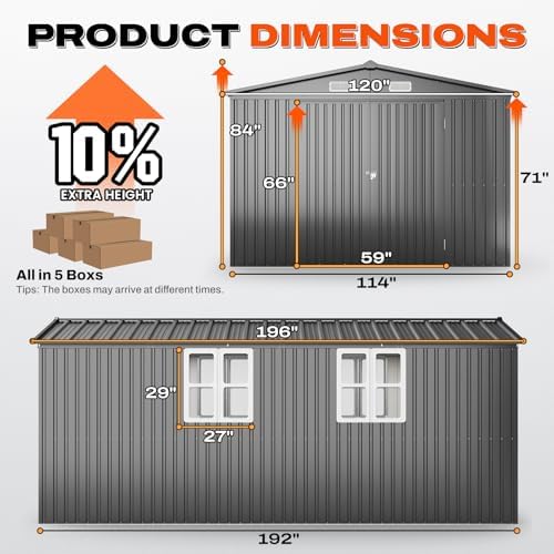 quictent 10x16 ft outdoor storage shed, metal workshop shown in use