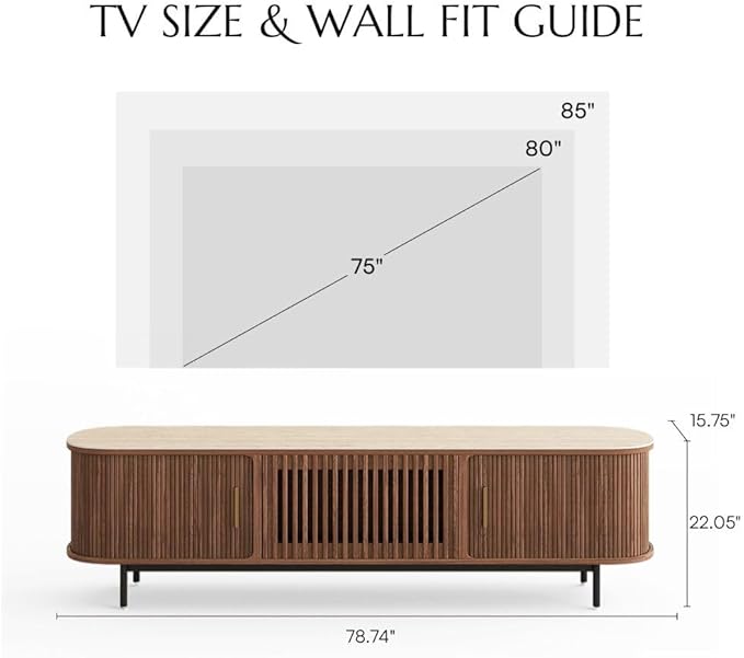 POVISON Fully-Assembled Sliding Tambour Door TV Stand, Mid Century Modern - Image 4