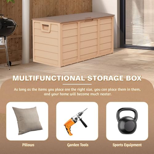 suncrown 75 gallon deck storage box resin outdoor on a desk or shelf
