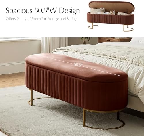 ecoharbor living 50.5" storage bench velvet bedroom ottoman,upholstered, side view