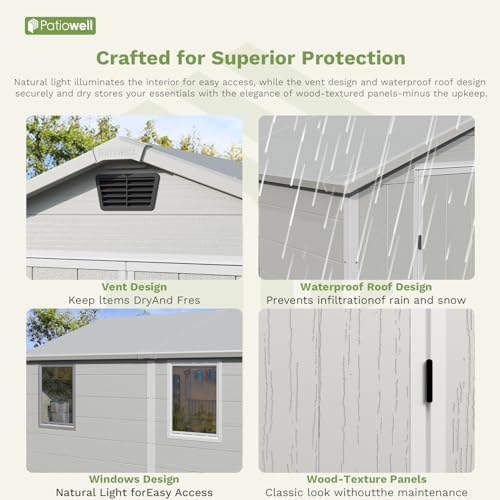 patiowell 6x8 ft resin outdoor storage shed with, close-up detail