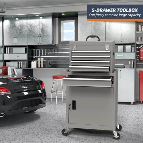 5-drawer high capacity rolling tool box, removable cabinet shown in use