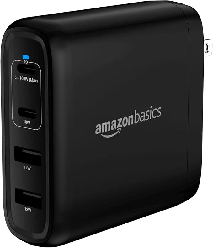 Amazon Basics 100W Four-Port GaN Wall Charger w/ 2 USB-C & 2 USB-A Ports w/PD by AmazonBasics