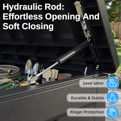 320 gallon outdoor storage deck box, waterproof resin showing dimensions