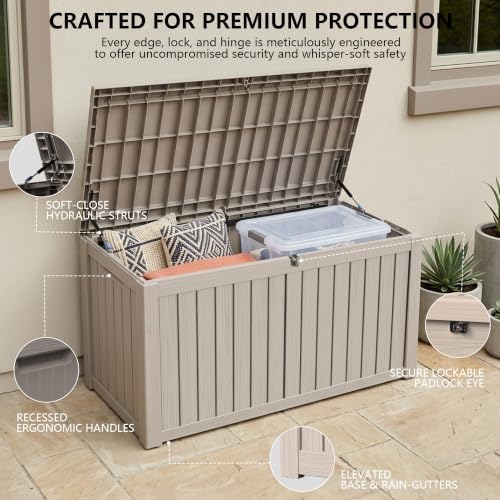 outdoor storage box,180 gallon waterproof deck box [upgraded, close-up detail