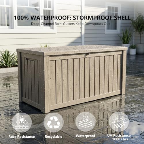 outdoor storage box,180 gallon waterproof deck box [upgraded showing dimensions
