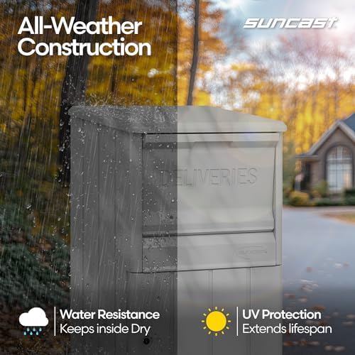 suncast 33.5-gallon capacity package delivery box, parcel drop, side view
