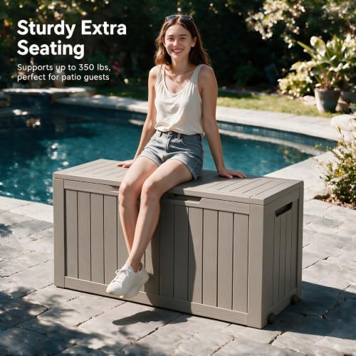 91 gal deck box,waterproof resin outdoor storage gas, close-up detail