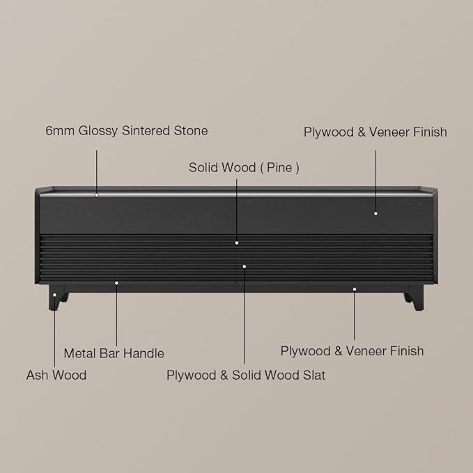 POVISON Fully-Assembled Mid Century Glossy Sintered Stone Tabletop TV Stand - Image 5