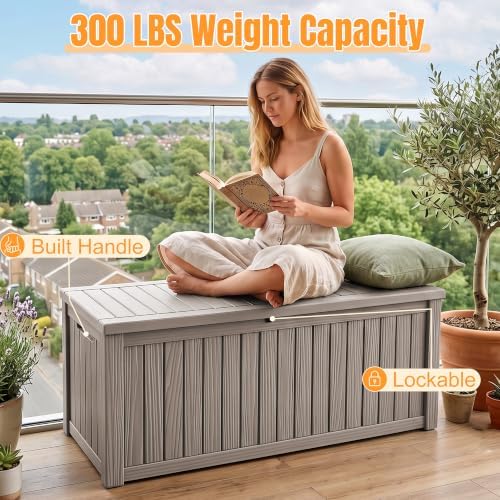 outdoor storage box, 240 gal waterproof resin deck, package contents