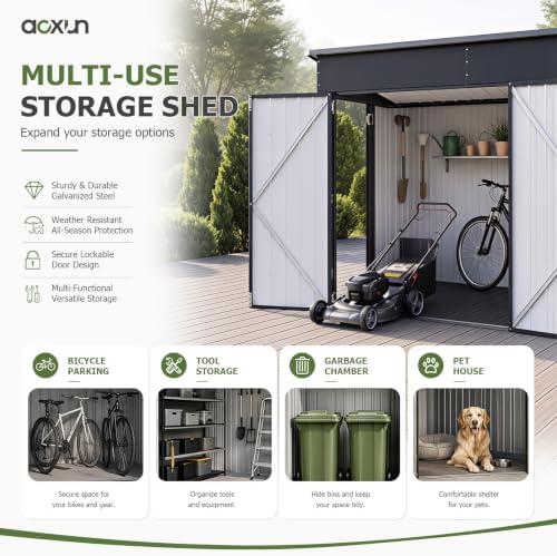 aoxun 7.5'x4' outdoor storage shed with 3 doors, view 9