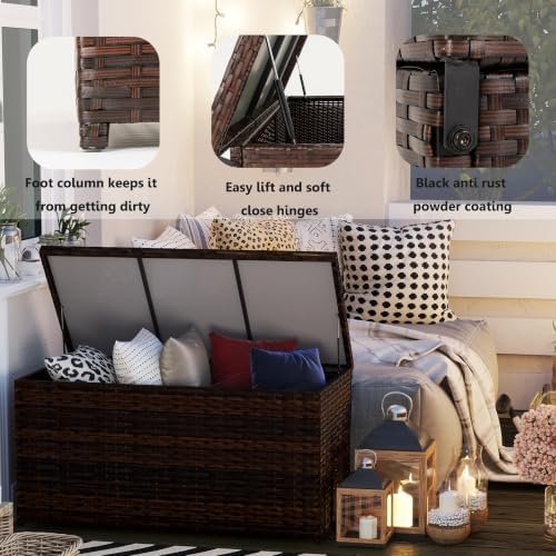sundale 70 gallon oudoor deck box, large rattan, close-up detail