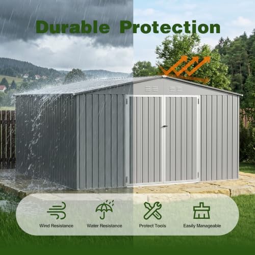 12 ft outdoor storage shed, heavy duty metal showing dimensions