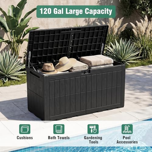 tangkula 120 gallon waterproof outdoor storage box with, side view