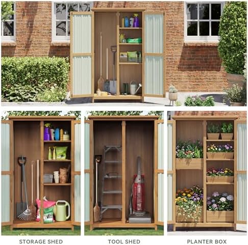aoxun outdoor storage cabinet shed wood garden vertical on a desk or shelf