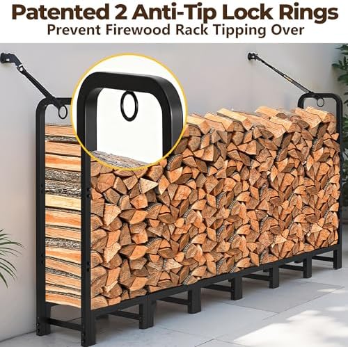 amagabeli 8ft firewood log rack outdoor heavy duty, close-up detail