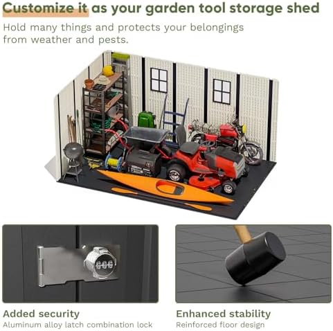 patiowell 8x12 ft resin outdoor storage shed with showing dimensions