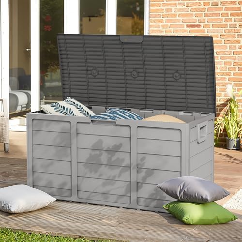 crownland outdoor 75 gallon storage deck box, weatherproof on a desk or shelf