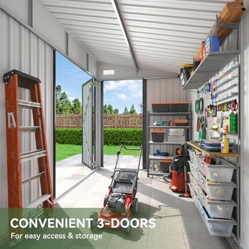 aoxun 7.5'x4' triple door shed outdoor storage shed on a desk or shelf