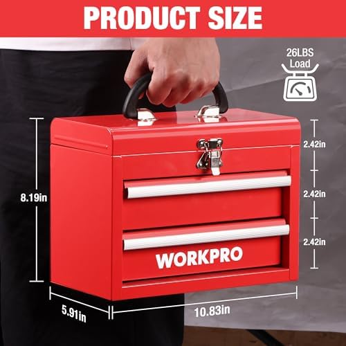 workpro portable mini metal tool box with 2 shown in use