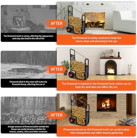 doublehorse firewood cart 27x20x44 in steel pneumatic wheels showing dimensions