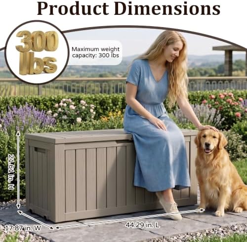 outdoor storage box,100 gallon lockable deck box with showing dimensions