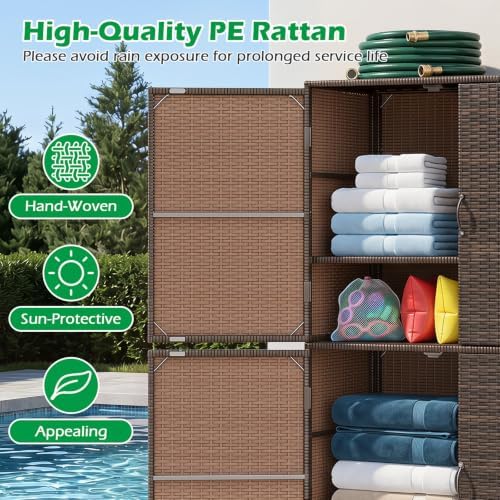 tangkula rattan outdoor storage cabinet with 2 adjustable, side view