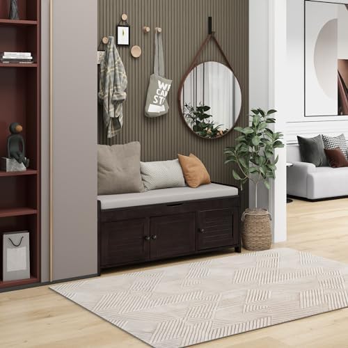 softsea storage bench with 3 shutter shaped doors, side view