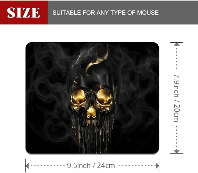 Gold Black Skull Square Mouse pad, Waterproof, Anti Slip Rubber Base, Computer - Image 2