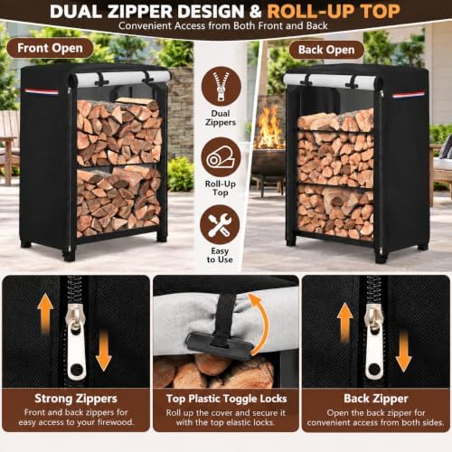 outdoor waterproof 17 inch small firewood rack cover, side view