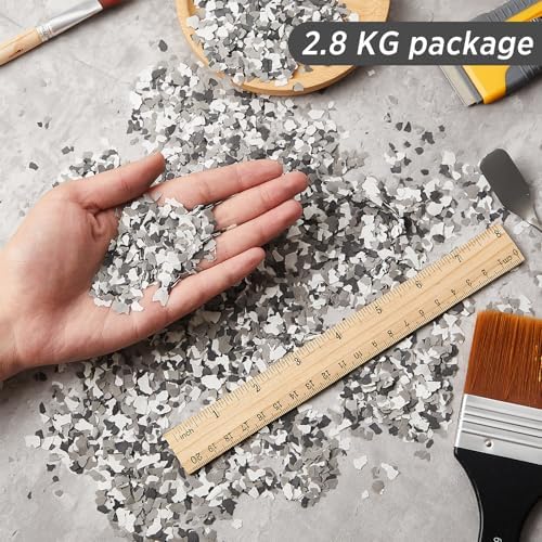Taiyin 6.17 lb Epoxy Floor Flake, Black White Grey, 2-4 mm | 2.8 kg Blend Decorative Color Chip Epoxy Flakes for Garage Floor, Concrete Coating Paint Flake, Wall Interior Exterior
